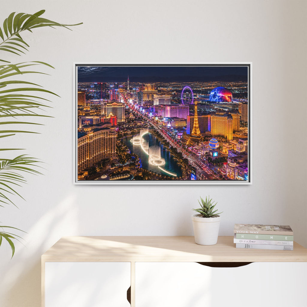 Las Vegas Night Skyline Framed Matte Canvas Print