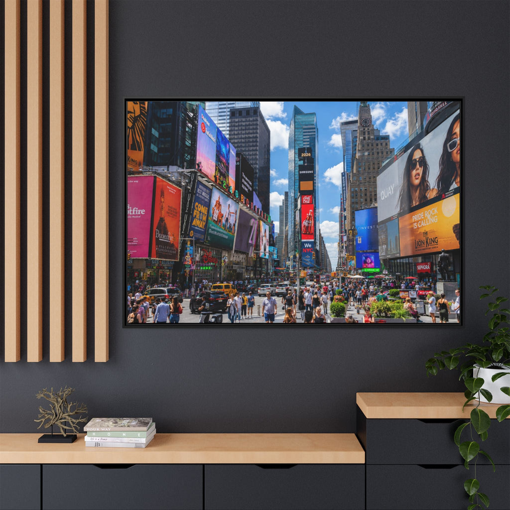Times Square New York Matte Canvas Framed Wall Art — Vibrant Cityscape Photography