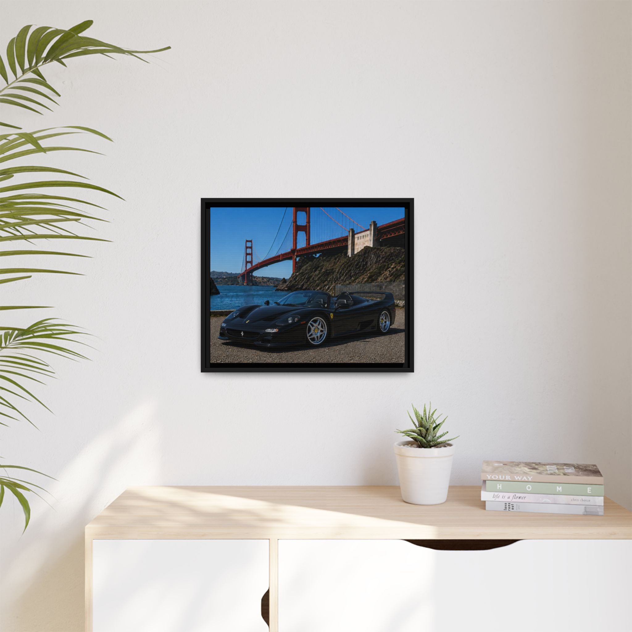 Ferrari F50 1995 — By The Golden Gate Bridge - Framed Canvas Matte Print
