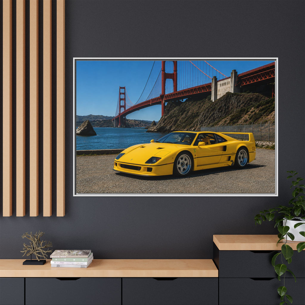 Ferrari 1987 F40 — Yellow Ferrari by the Golden Gate Bridge - Stunning Framed Canvas