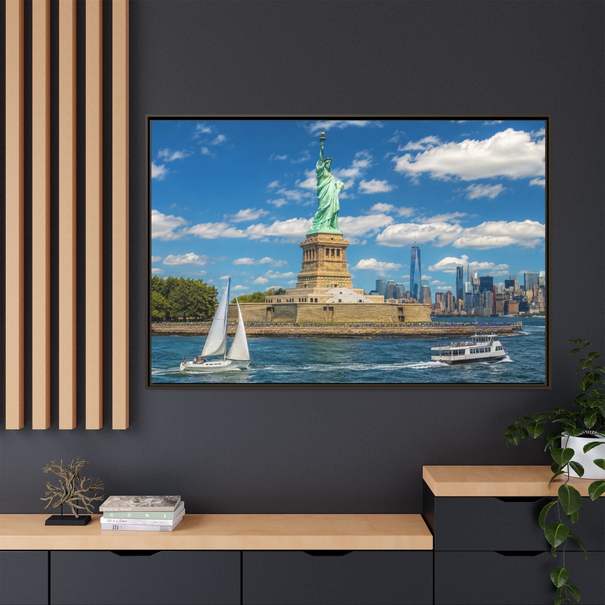 Statue of Liberty Matte Framed Canvas Print — New York City Landmark Wall Art