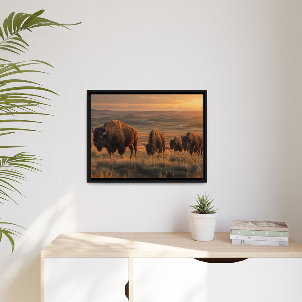 Bison Plains Golden Hour Canvas Wall Art Print Ready to Hang