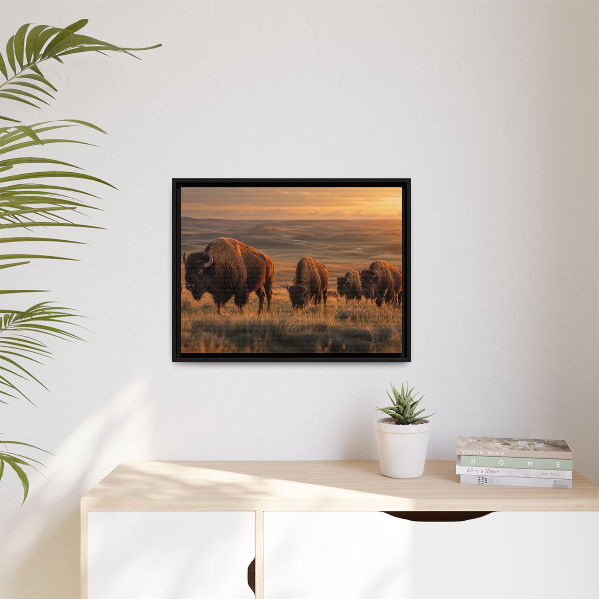 Bison Plains Golden Hour Canvas Wall Art Print Ready to Hang