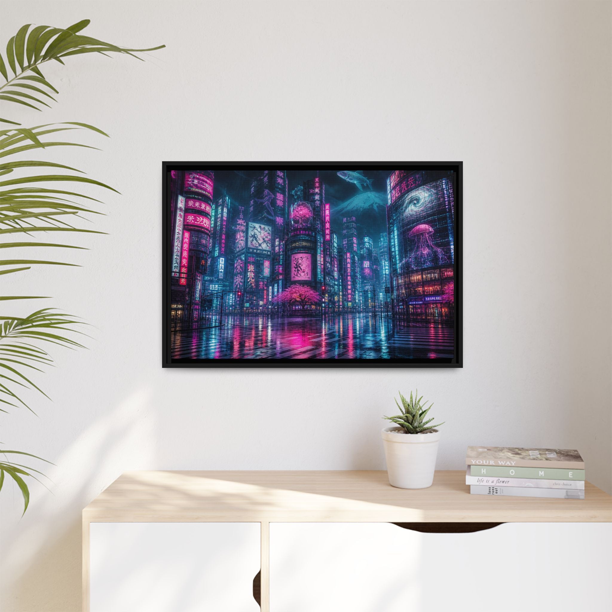 Tokyo Neon Night Canvas Wall Art Print Ready to Hang