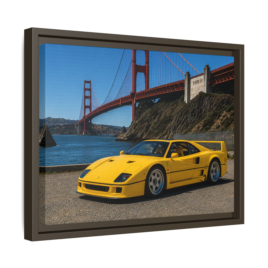 Ferrari 1987 F40 — Yellow Ferrari by the Golden Gate Bridge - Stunning Framed Canvas