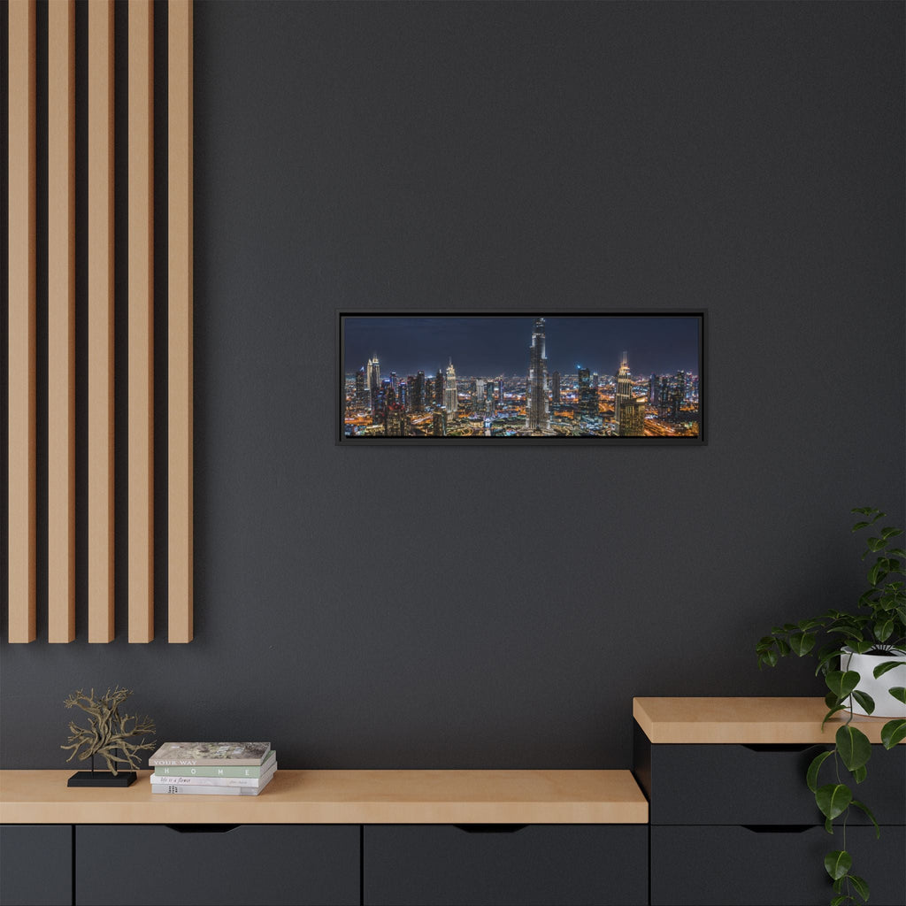 Dubai Night Skyline Matte Framed Canvas Print