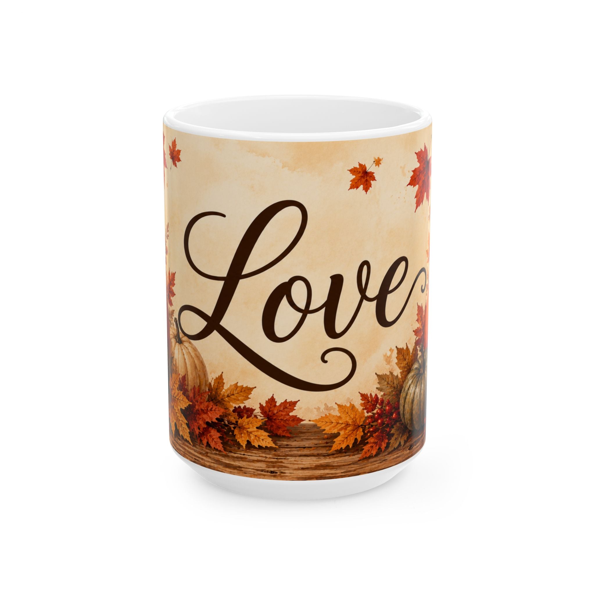Autumn Love Ceramic Mug Fall Pumpkin Leaves Coffee Cup Halloween Thanksgiving Gift