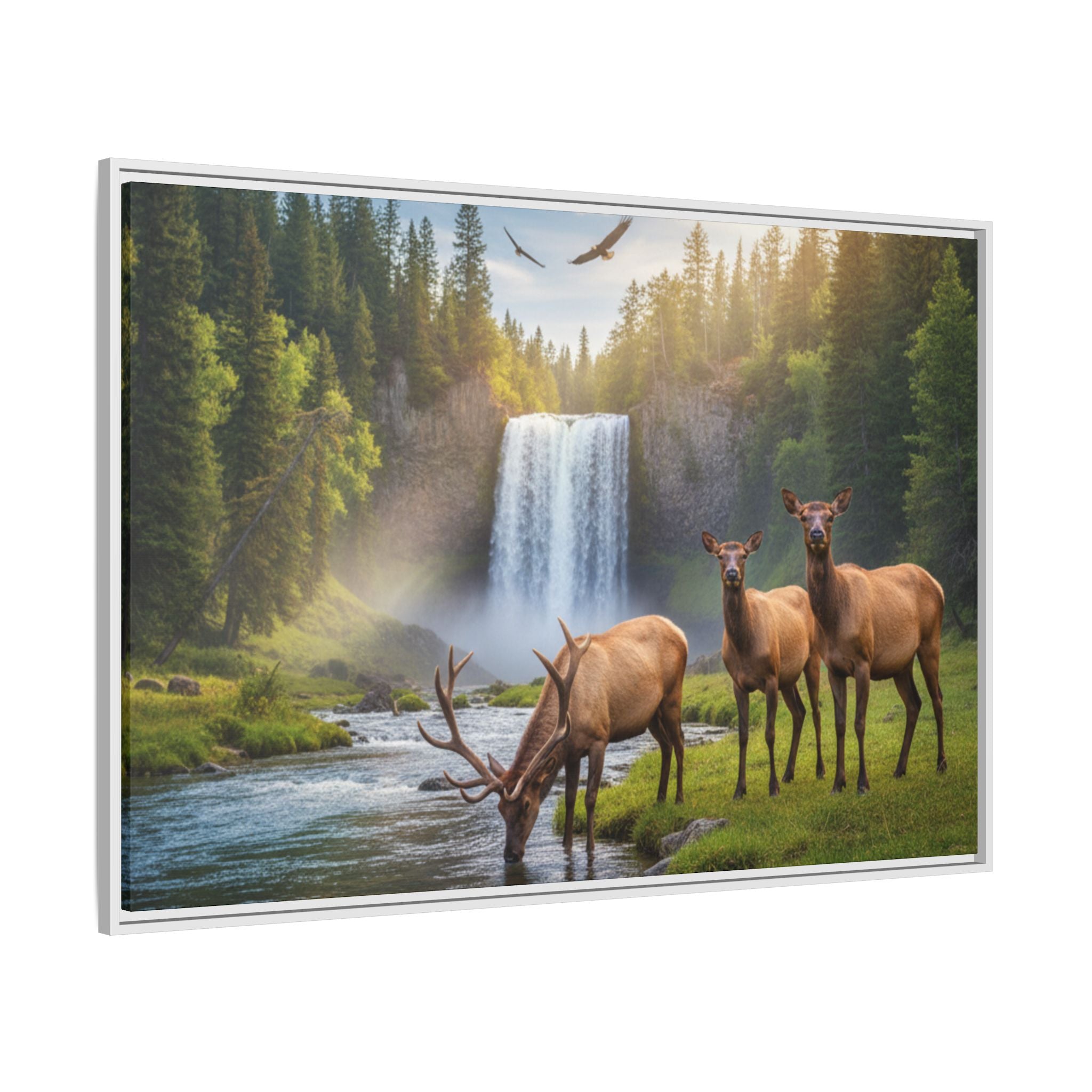 Elk Forest Landscape Wall Art - Eagles Flying - Stunning