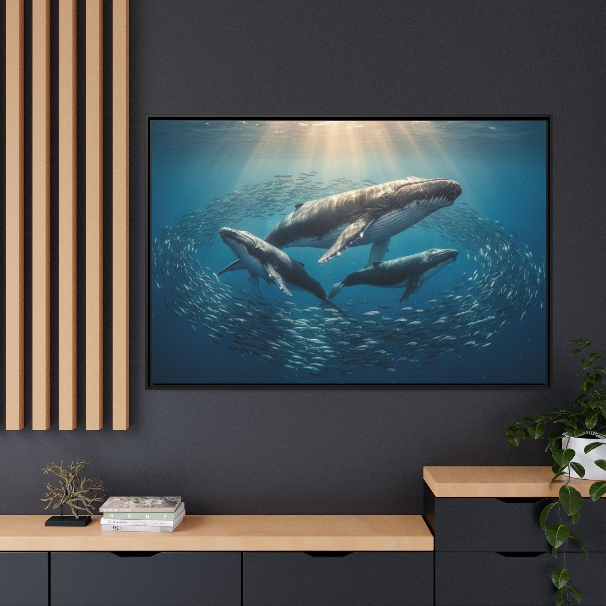 Whale Family Canvas Wall Art - Framed - Stunning