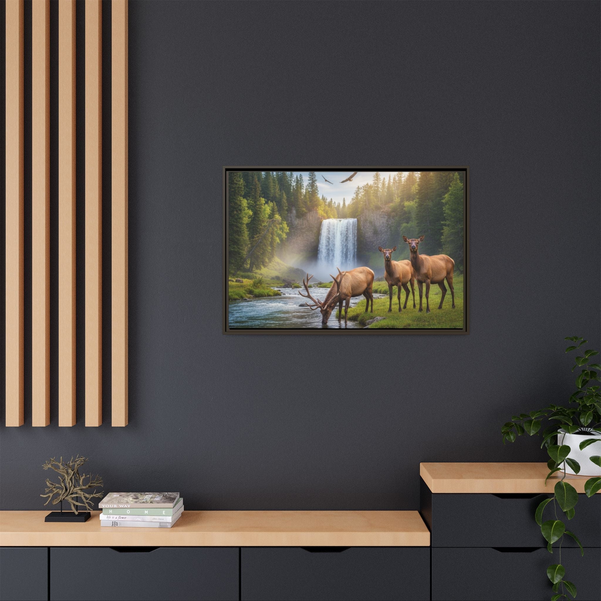 Elk Forest Landscape Wall Art - Eagles Flying - Stunning