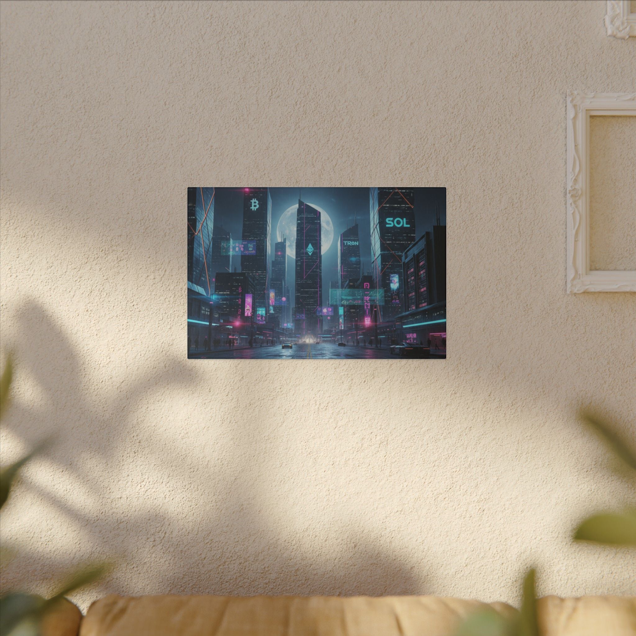 Cybercity Neon Canvas Print — Futuristic Nightscape Wall Art