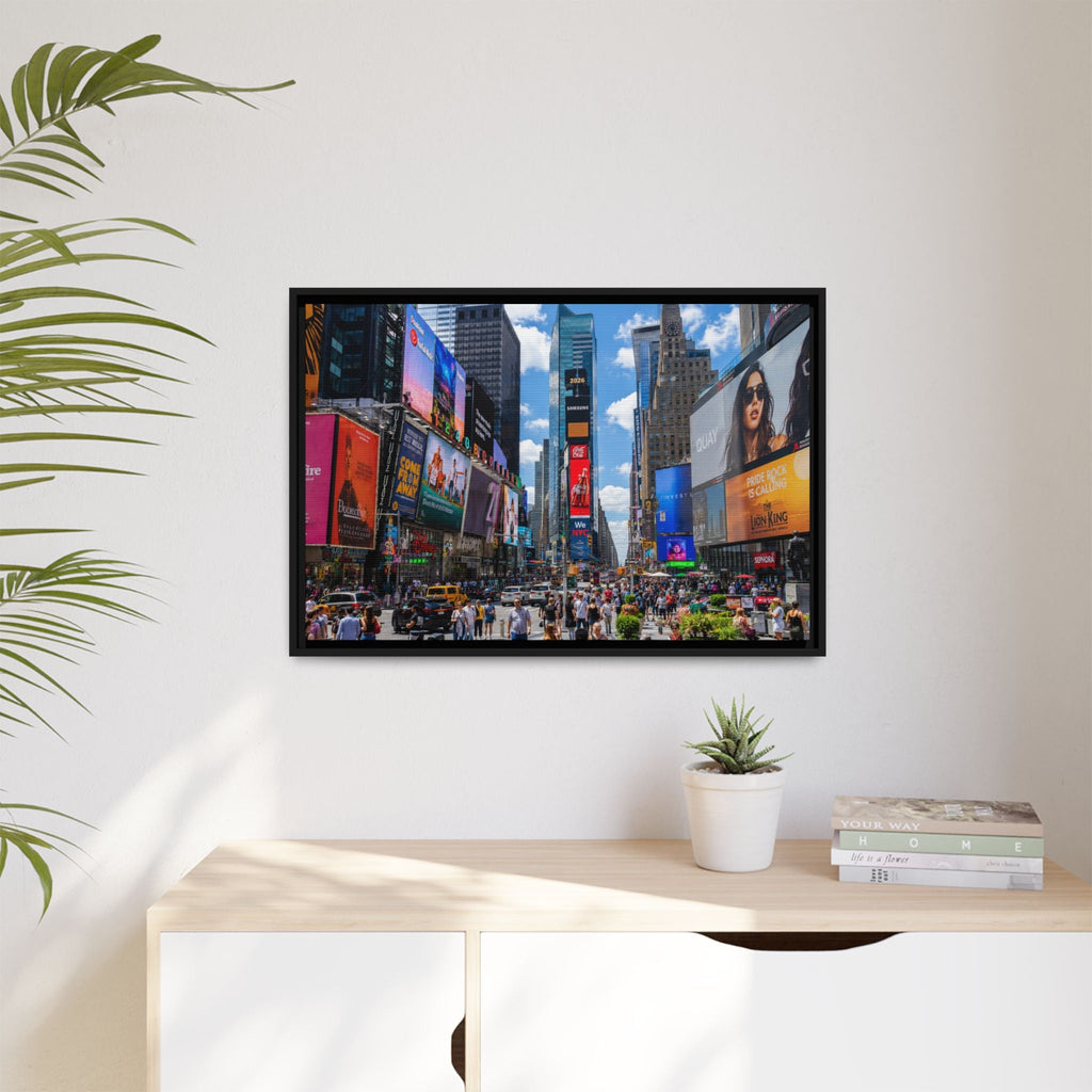 Times Square New York Matte Canvas Framed Wall Art — Vibrant Cityscape Photography
