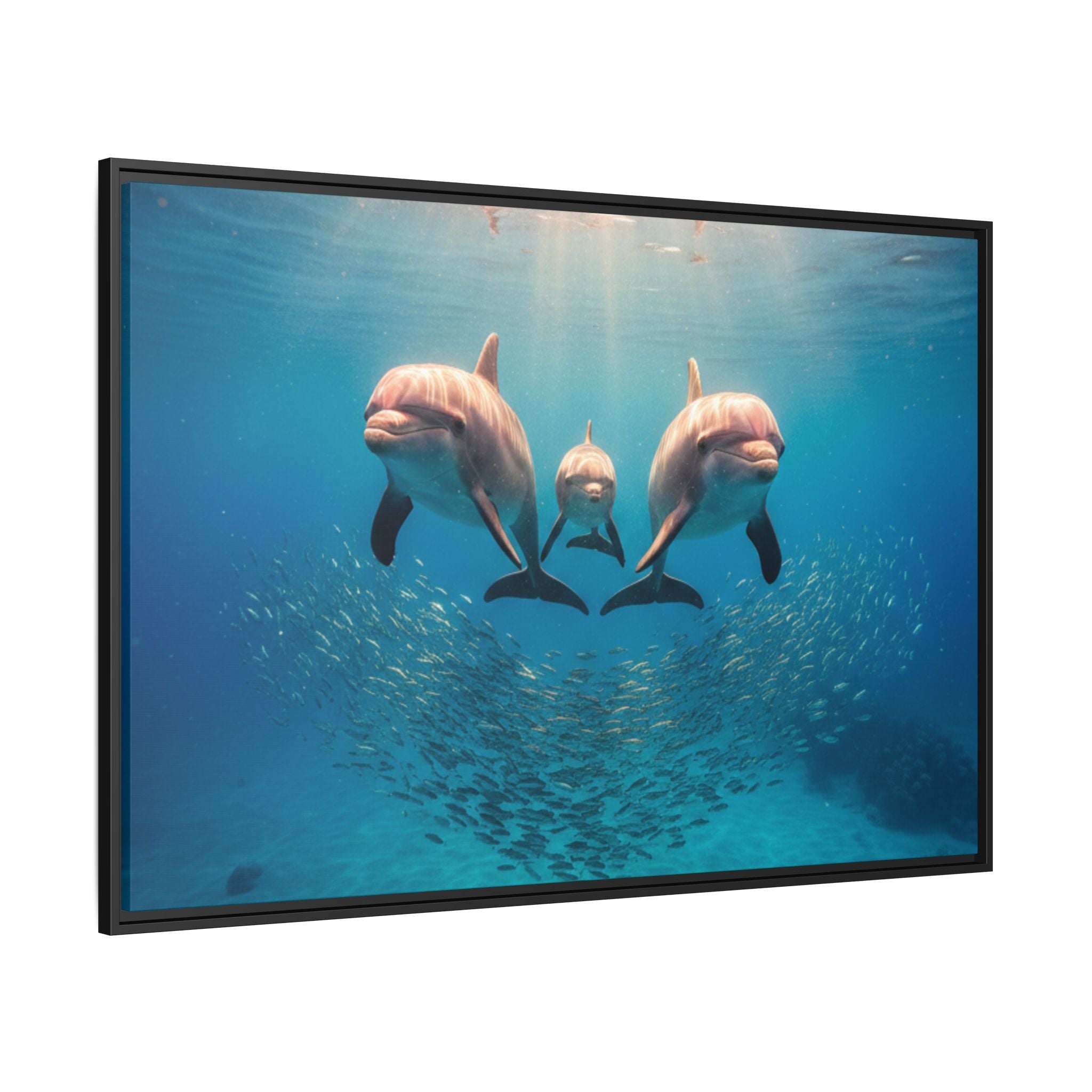 Framed Dolphin Canvas Print — Matte Ocean Wall Art