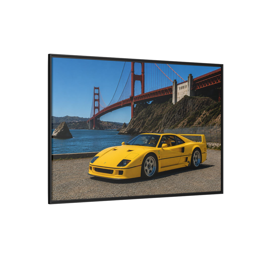 Ferrari 1987 F40 — Yellow Ferrari by the Golden Gate Bridge - Stunning Framed Canvas