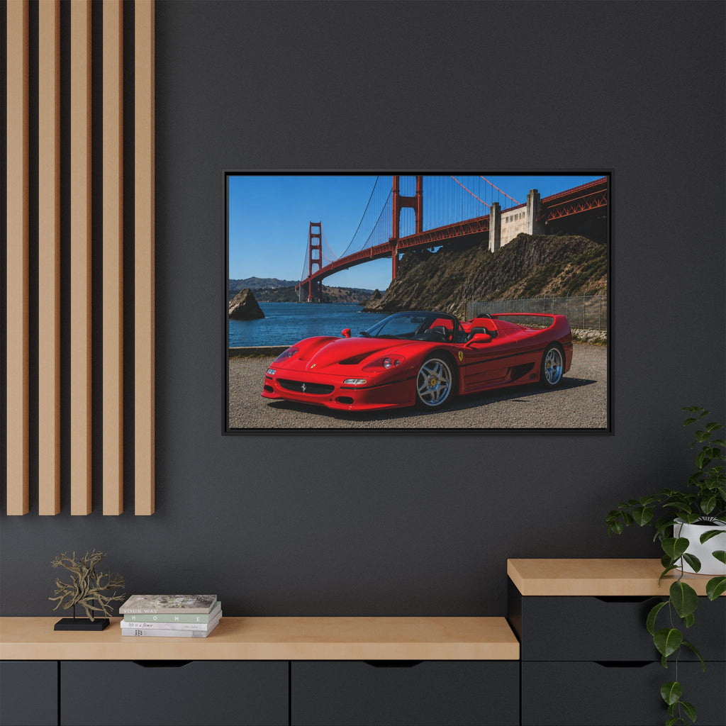 Ferrari F50 1995 Red - At Golden Gate Bridge - Stunning Framed Canvas Wall Art