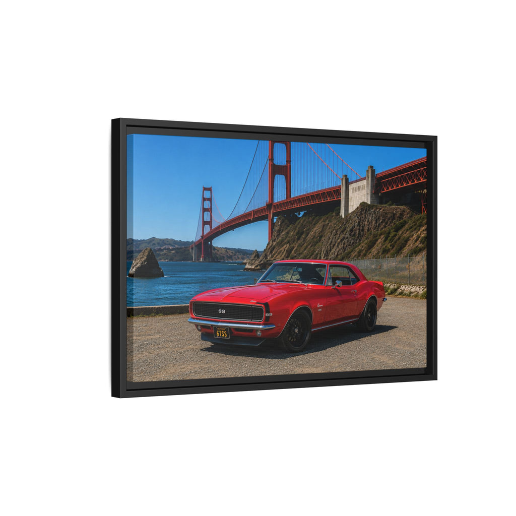 1967 Camaro SS - Stunning Camaro at Golden Gate Bridge - Framed Canvas