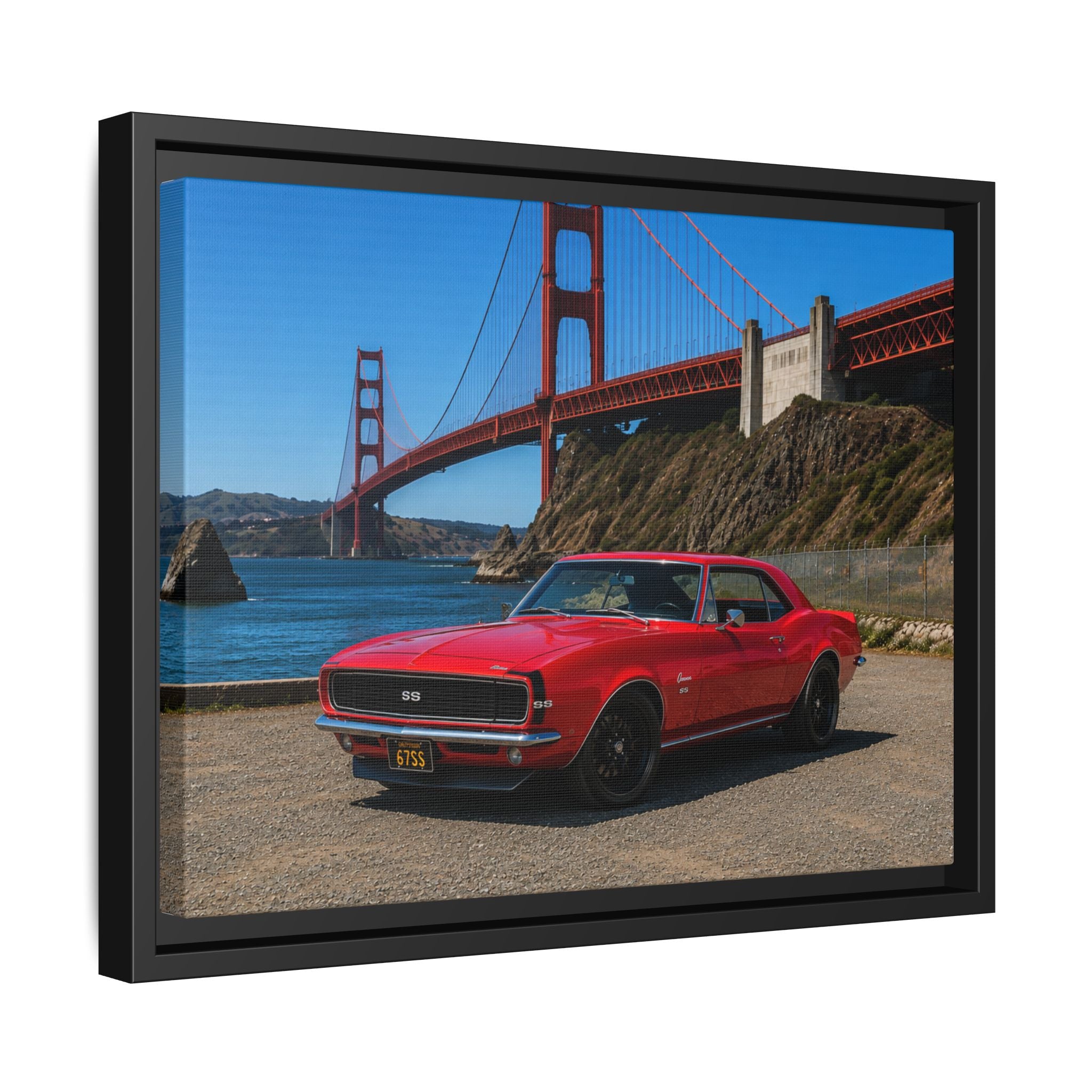 1967 Camaro SS - Stunning Camaro at Golden Gate Bridge - Framed Canvas