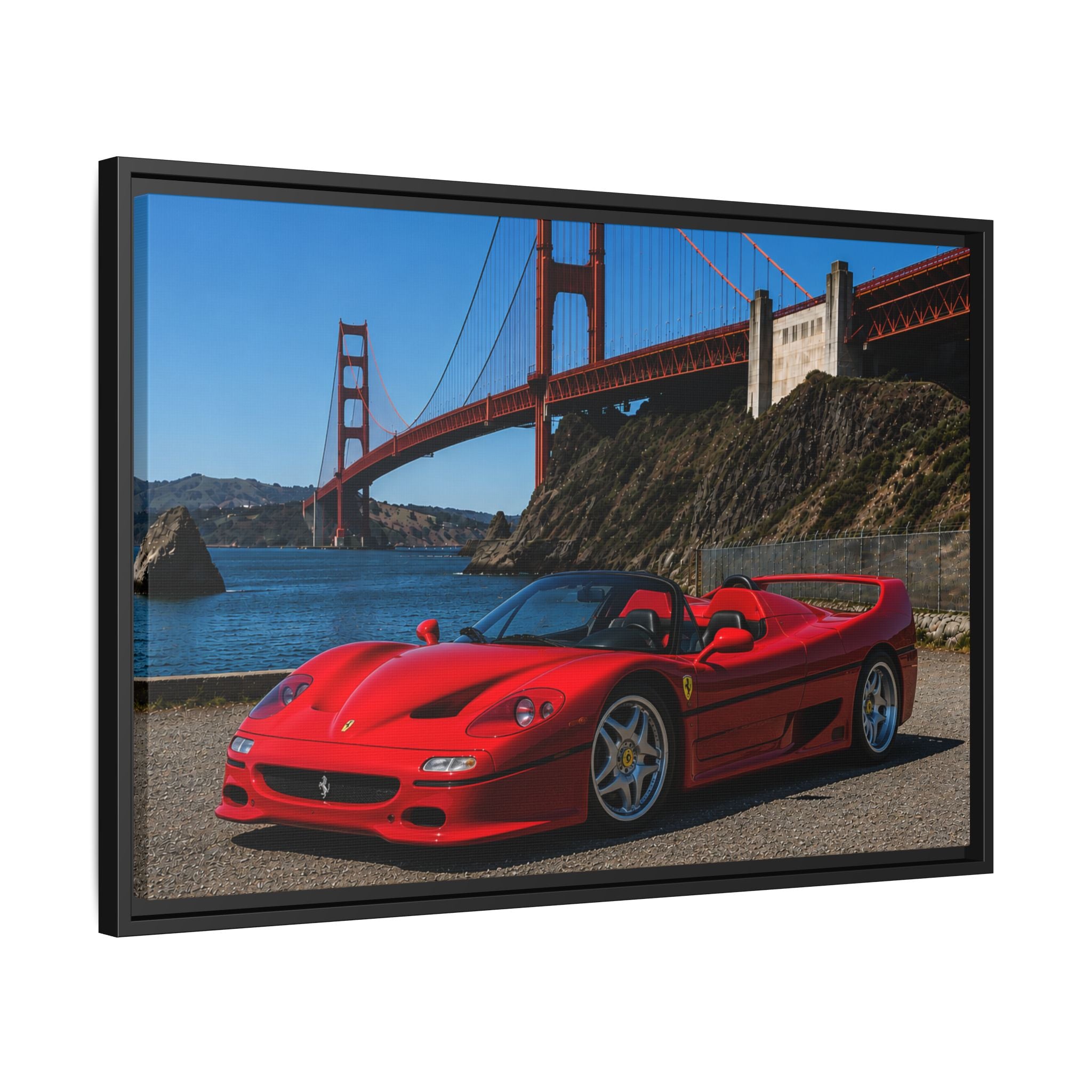 Ferrari F50 1995 Red - At Golden Gate Bridge - Stunning Framed Canvas Wall Art
