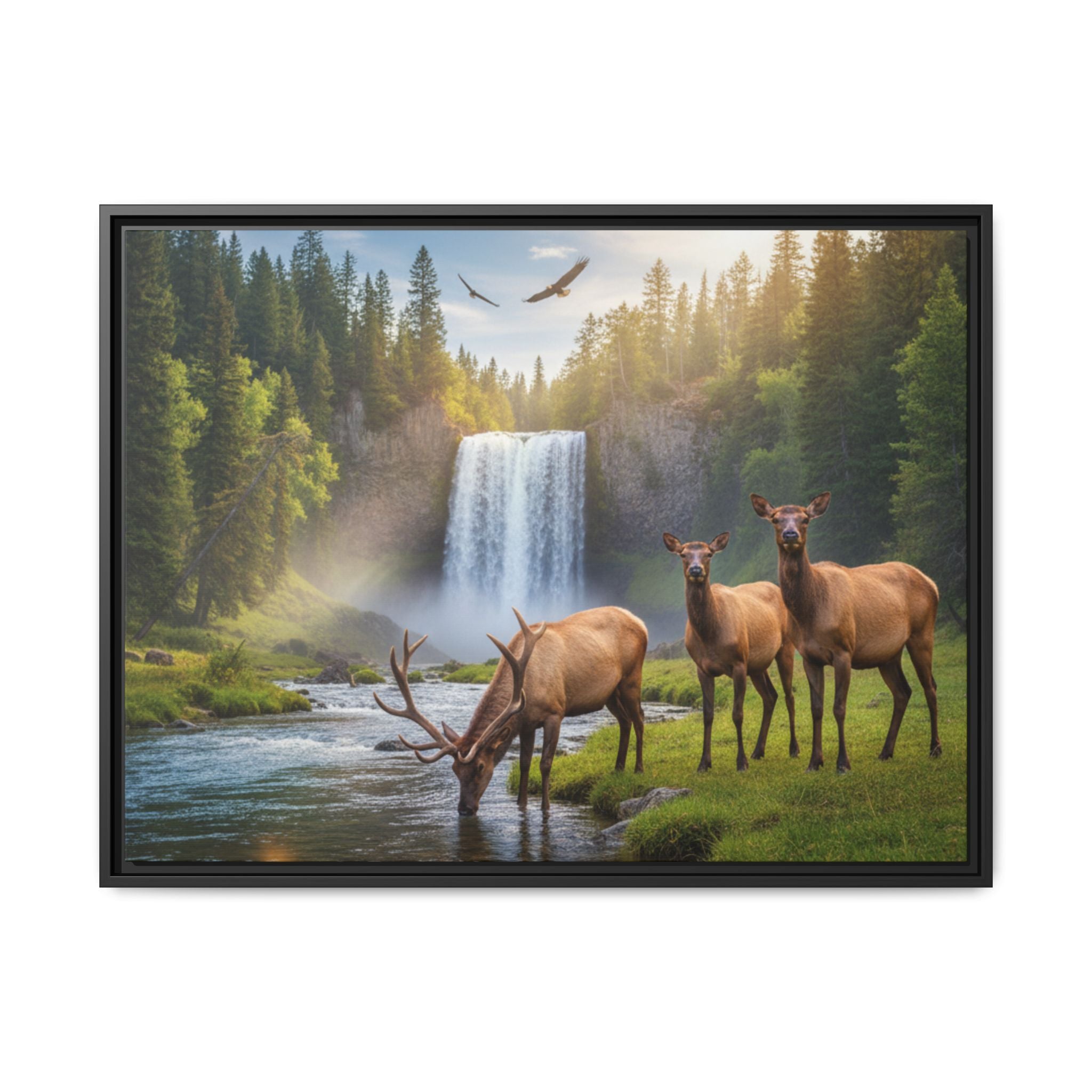 Elk Forest Landscape Wall Art - Eagles Flying - Stunning