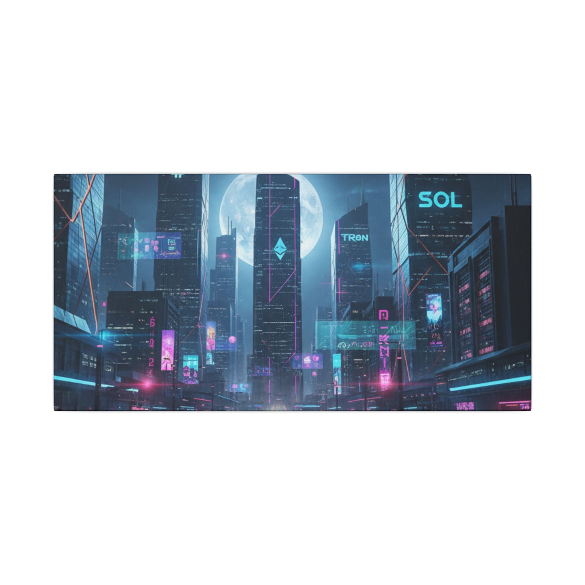 Cybercity Neon Canvas Print — Futuristic Nightscape Wall Art