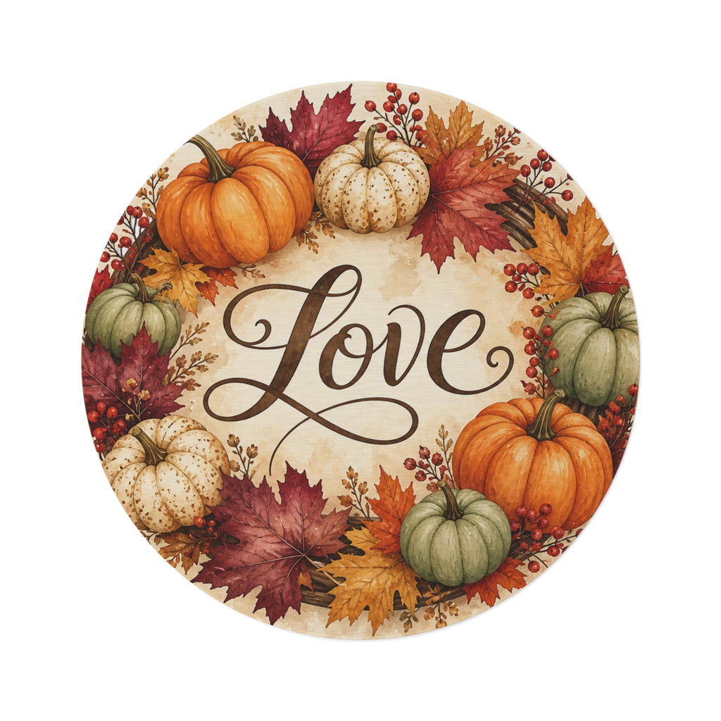 Autumn Pumpkin Love Round Rug Fall Entryway Seasonal Home Decor Halloween Thanksgiving Gift