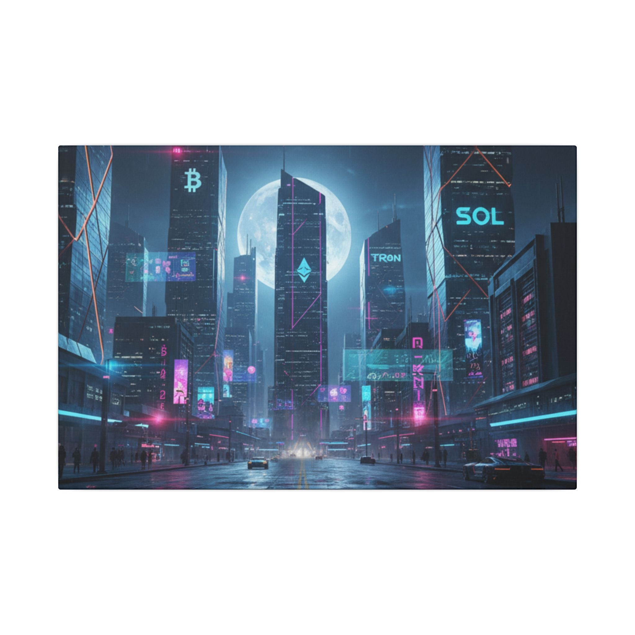 Cybercity Neon Canvas Print — Futuristic Nightscape Wall Art