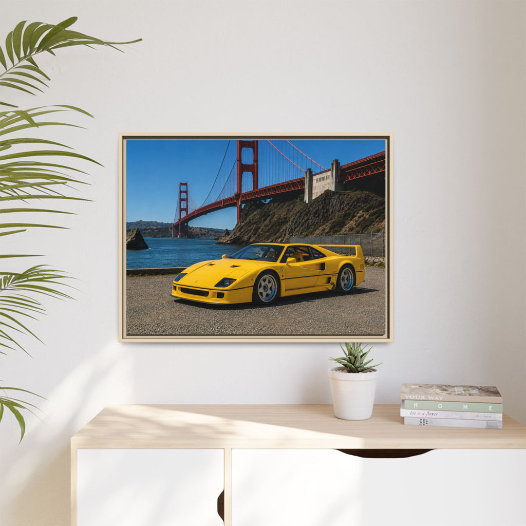 Ferrari 1987 F40 — Yellow Ferrari by the Golden Gate Bridge - Stunning Framed Canvas