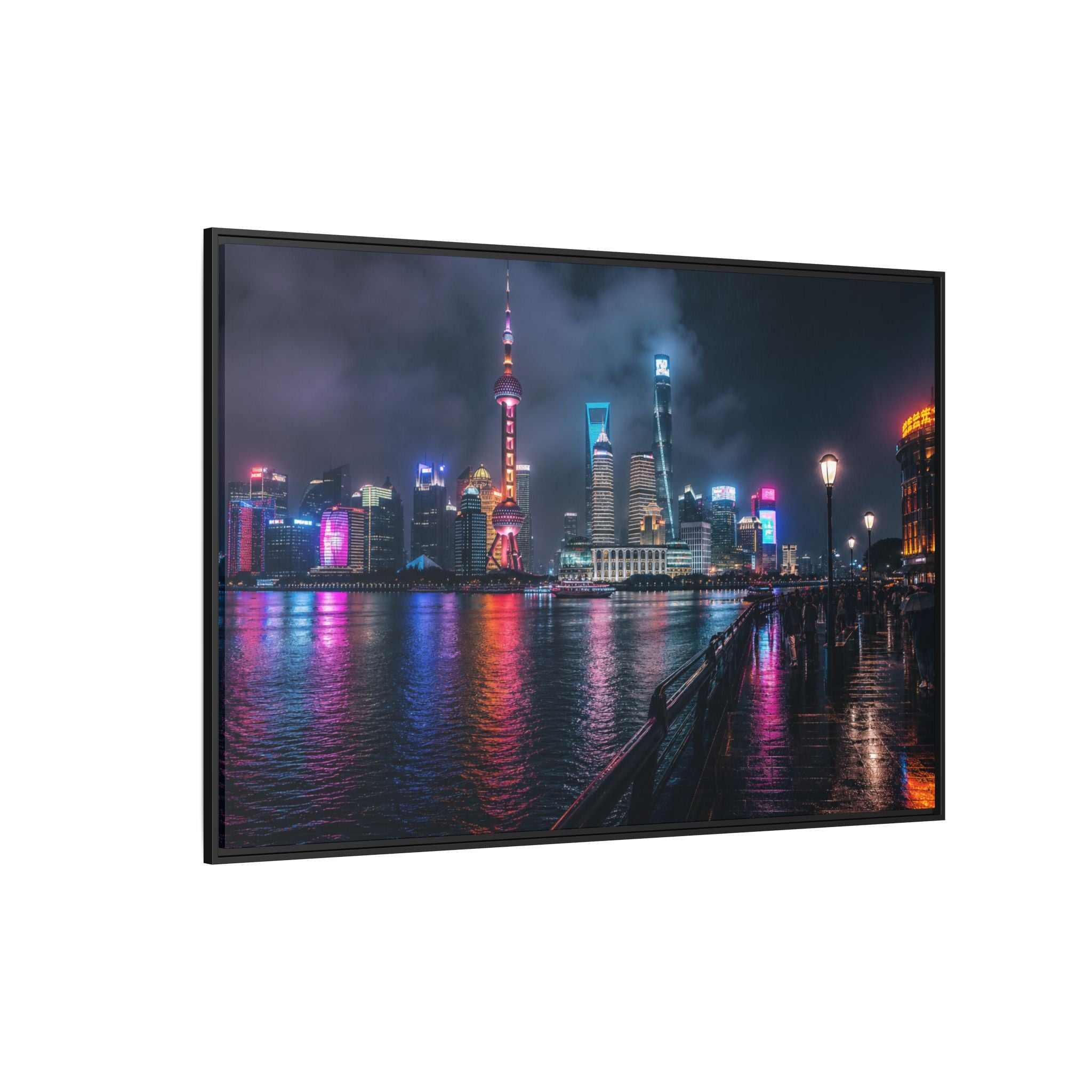 Shanghai Neon Night Canvas Wall Art Print Ready to Hang