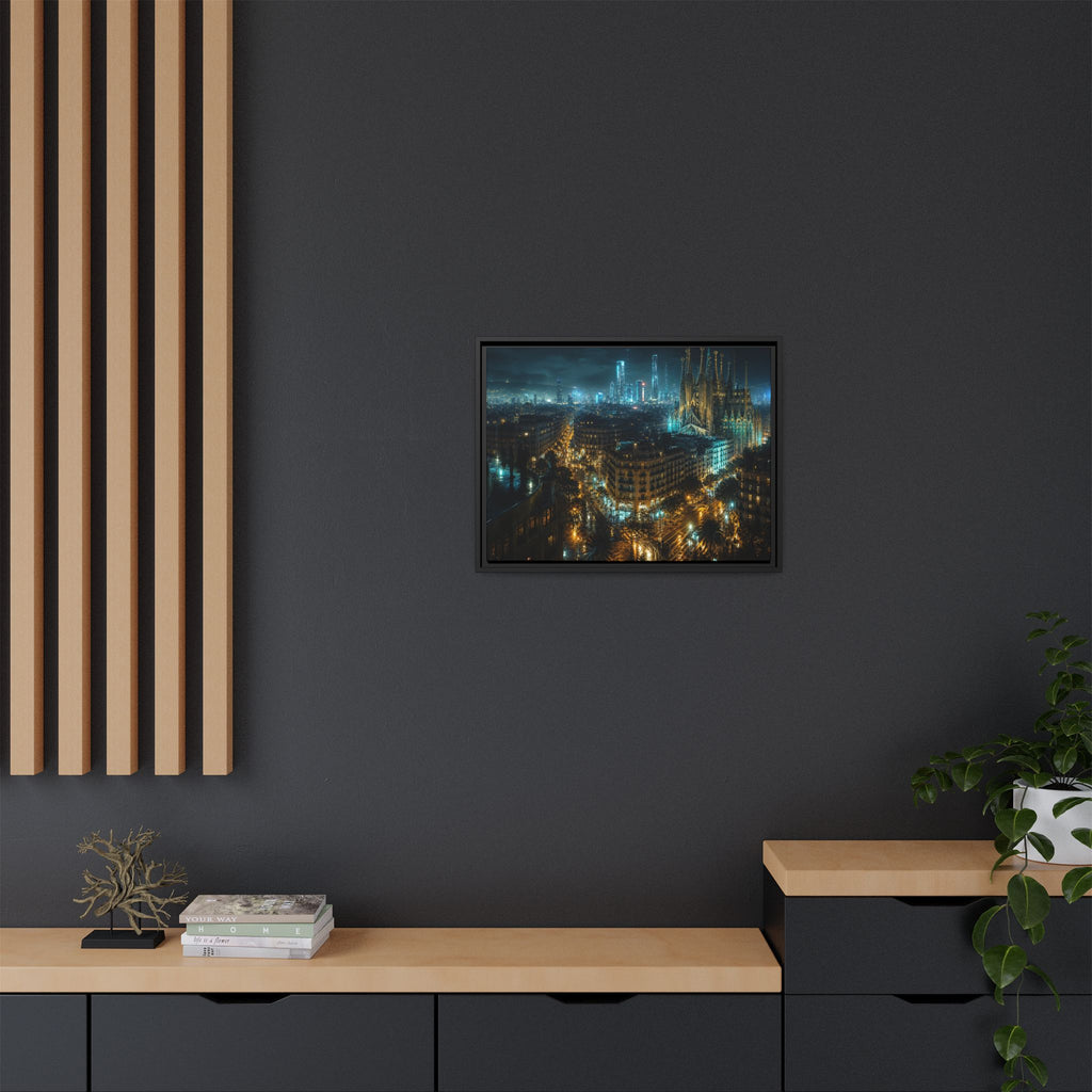 Barcelona Night Canvas Wall Art Print Ready to Hang