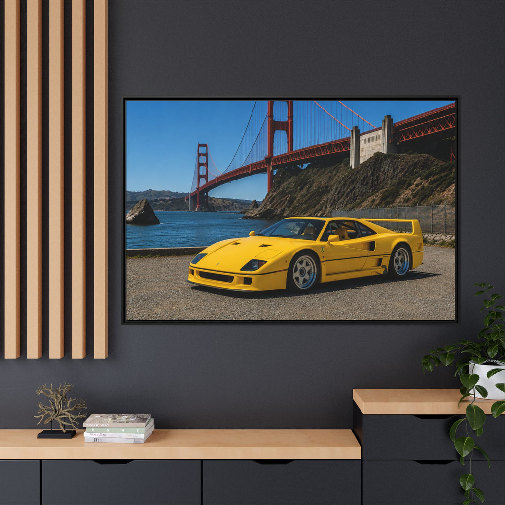 Ferrari 1987 F40 — Yellow Ferrari by the Golden Gate Bridge - Stunning Framed Canvas