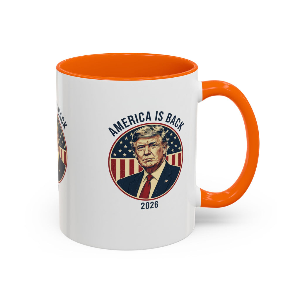 America Is Back 2026 Accent Coffee Mug — Patriotic Trump Campaign Ceramic Mug