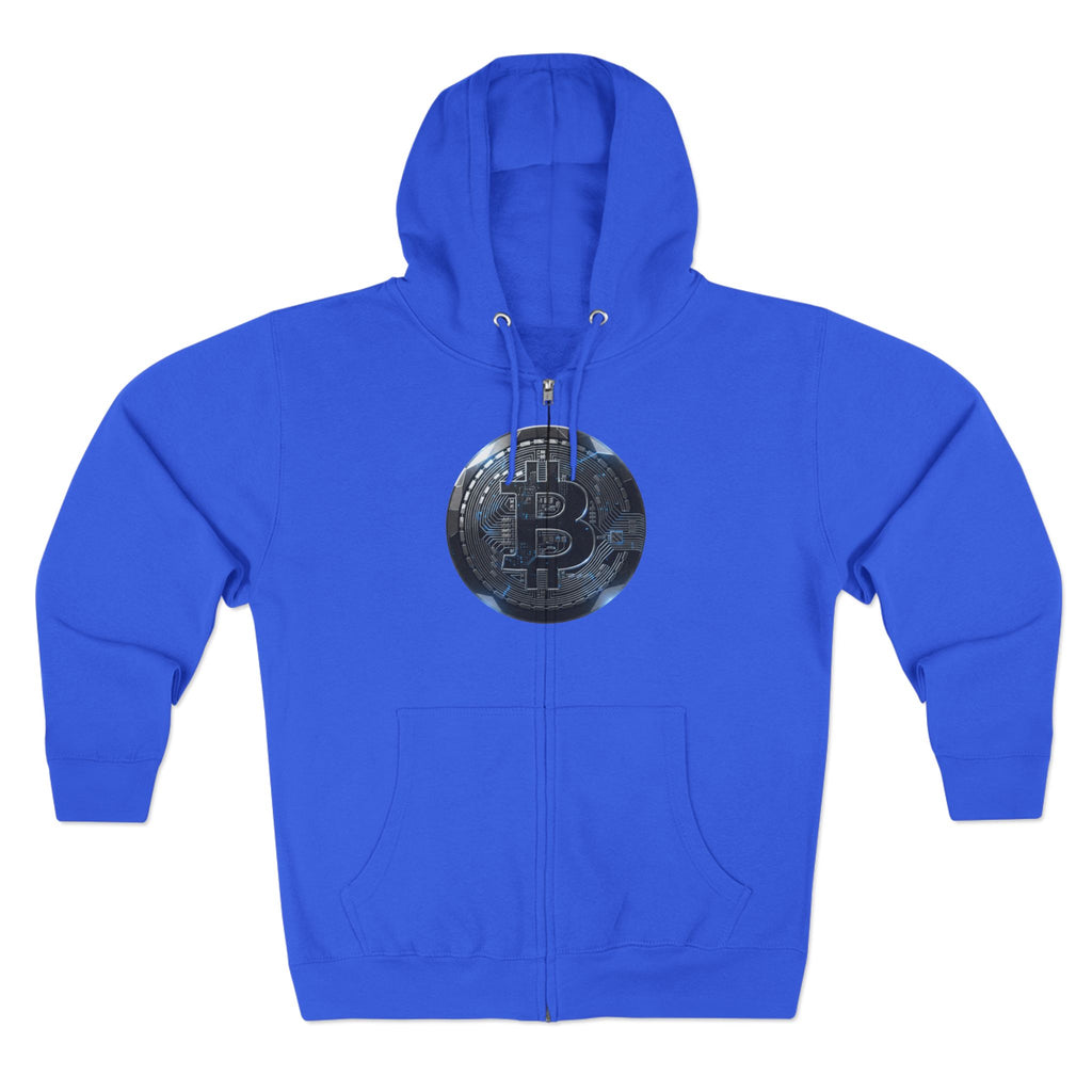 Bitcoin Coin Zip Hoodie — Crypto Logo Zip-Up Hoodie for Bitcoin Enthusiasts