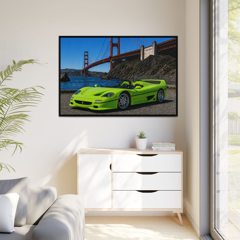 Ferrari F50 1995 — At Golden Gate Bridge - Framed Canvas Art - Stunning