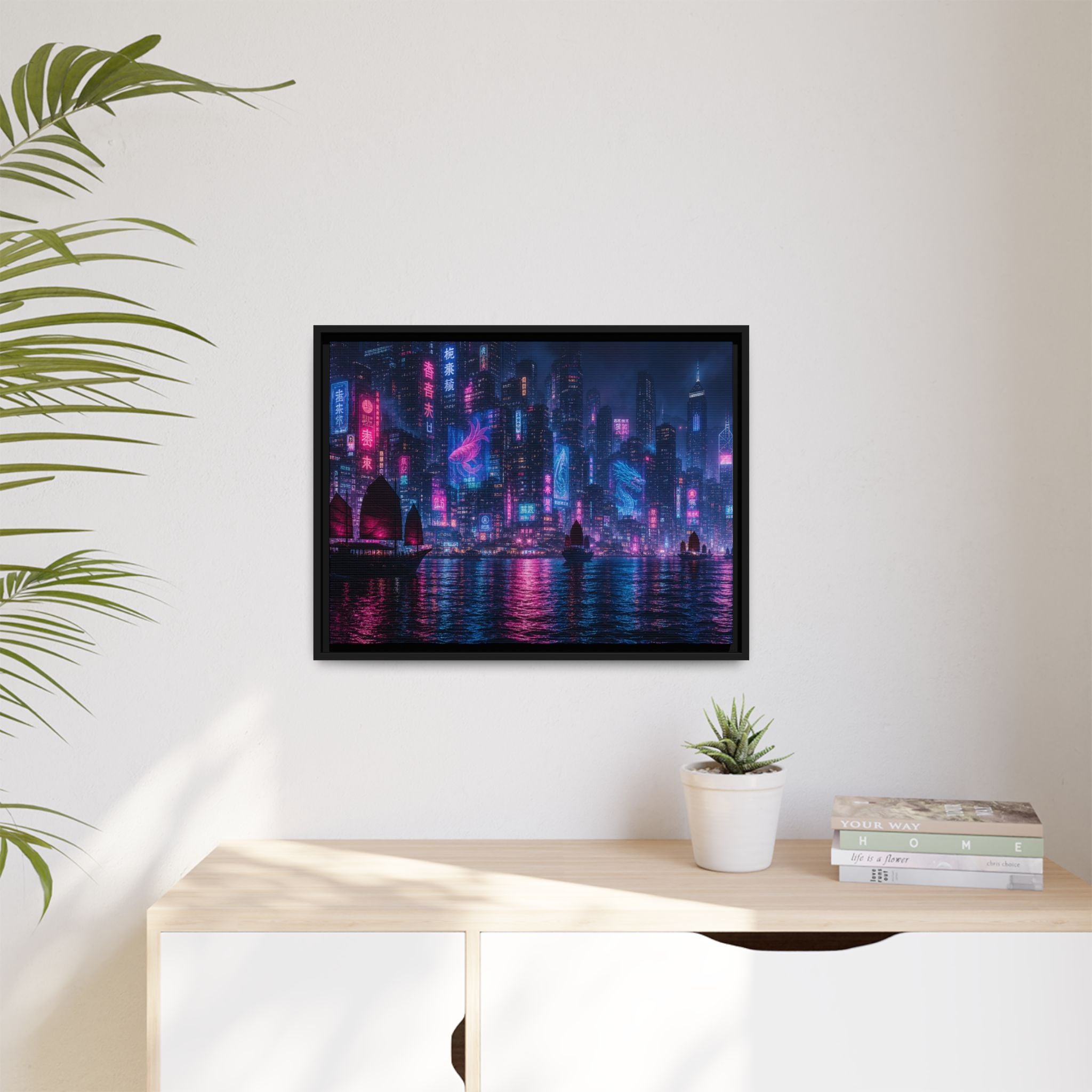 Hong Kong Harbor Night Canvas Wall Art Print Ready to Hang