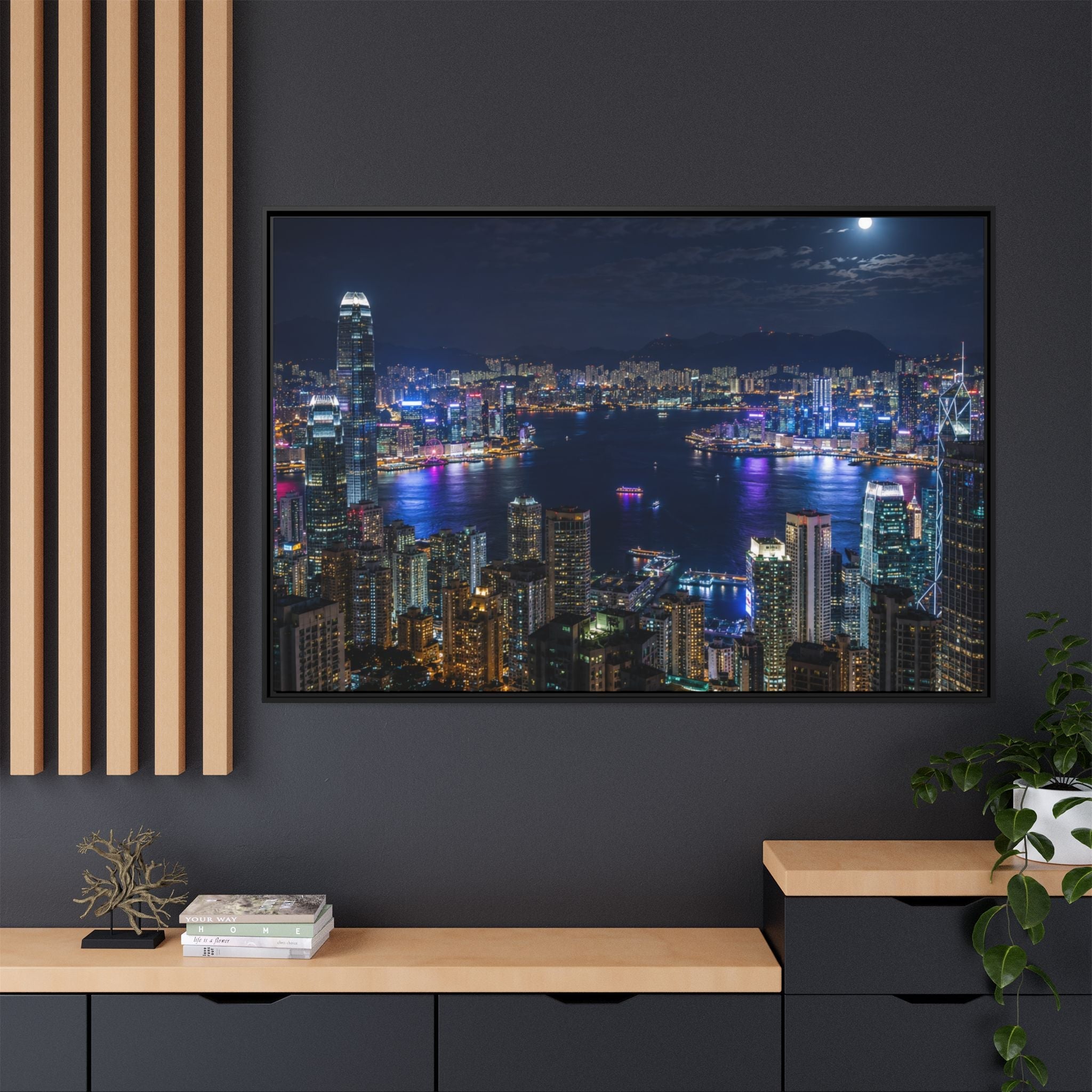 Hong Kong Night City Skape — Nighttime Harbor Skyline - stunning image
