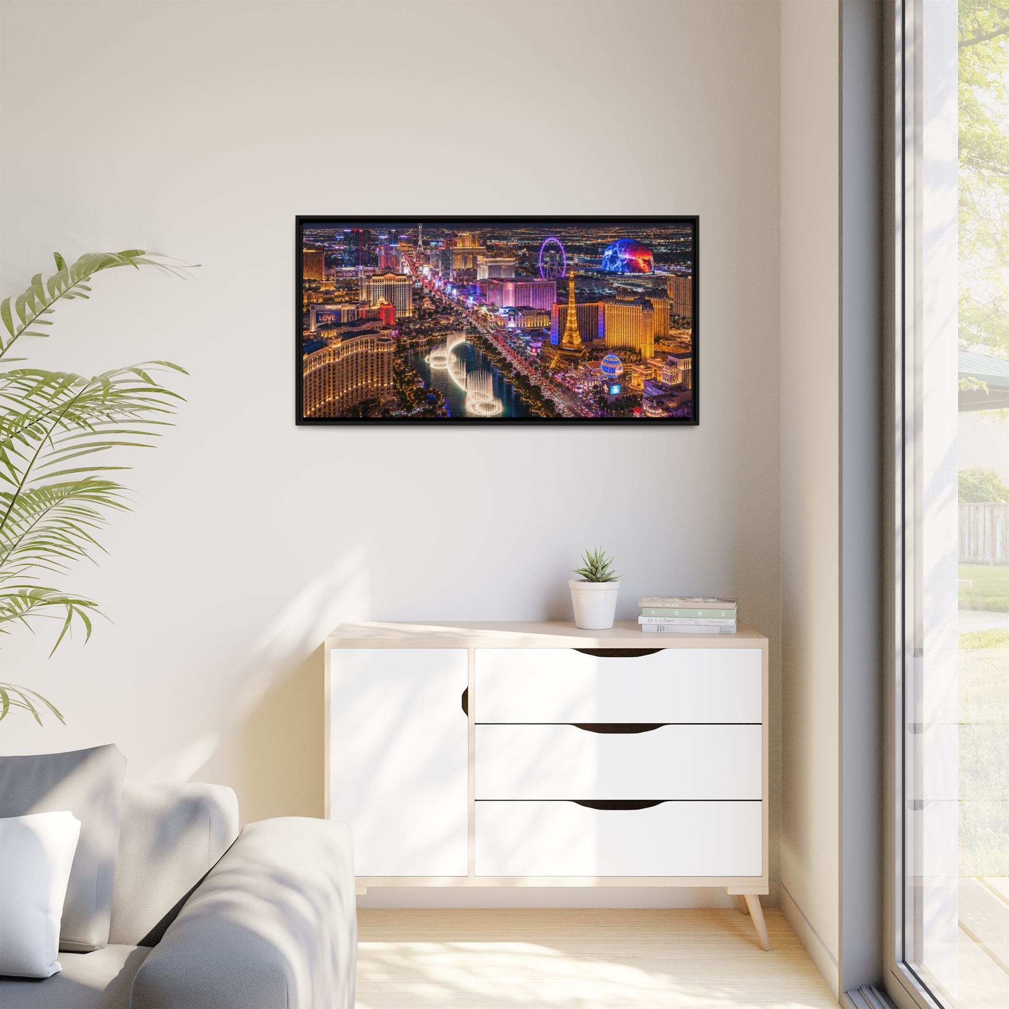 Las Vegas Night Skyline Framed Matte Canvas Print