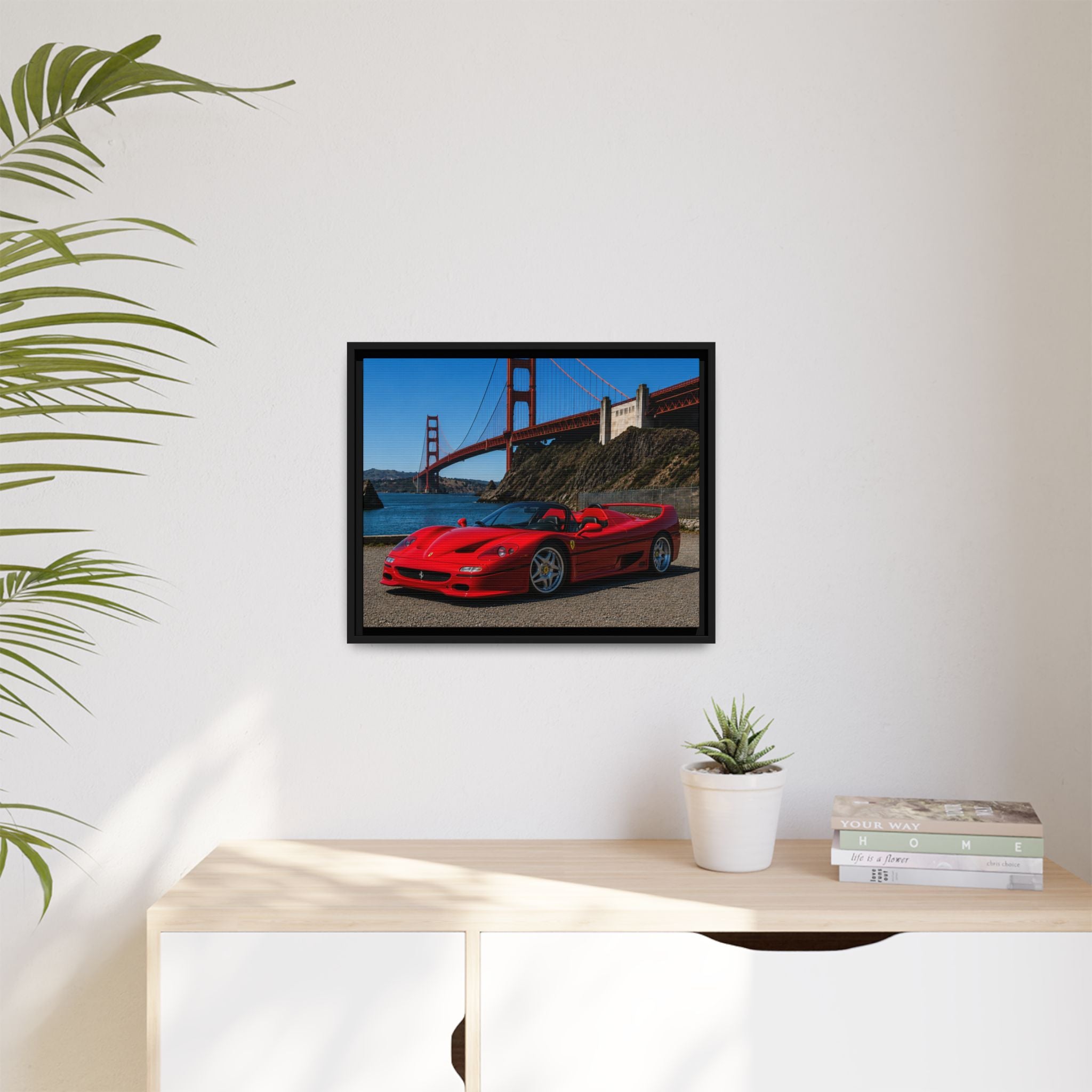 Ferrari F50 1995 Red - At Golden Gate Bridge - Stunning Framed Canvas Wall Art