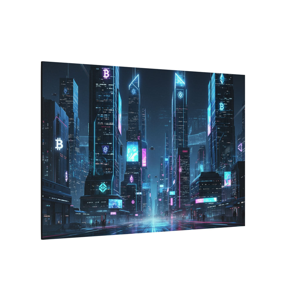 Cyberpunk Cityscape Matte Canvas Print — Neon Futuristic Skyline Wall Art