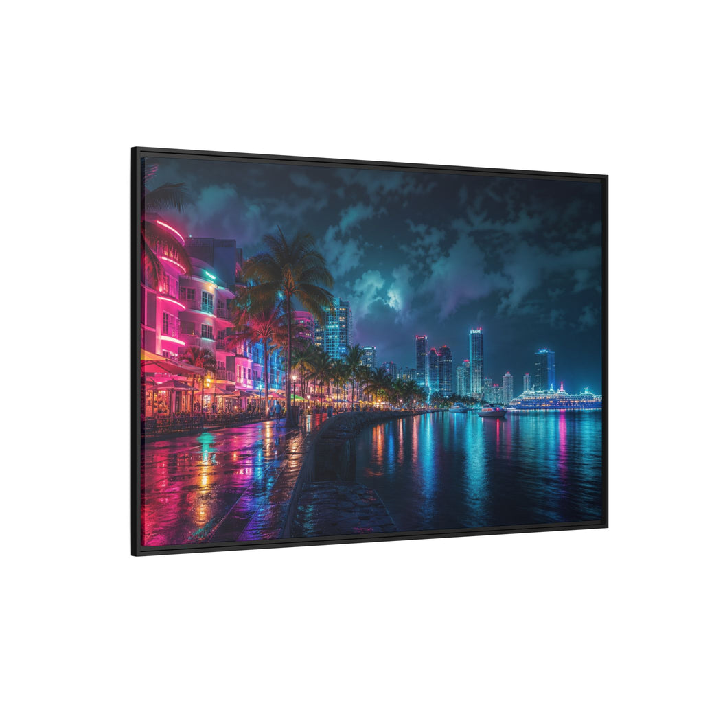 Miami Night Canvas Wall Art Print Ready to Hang