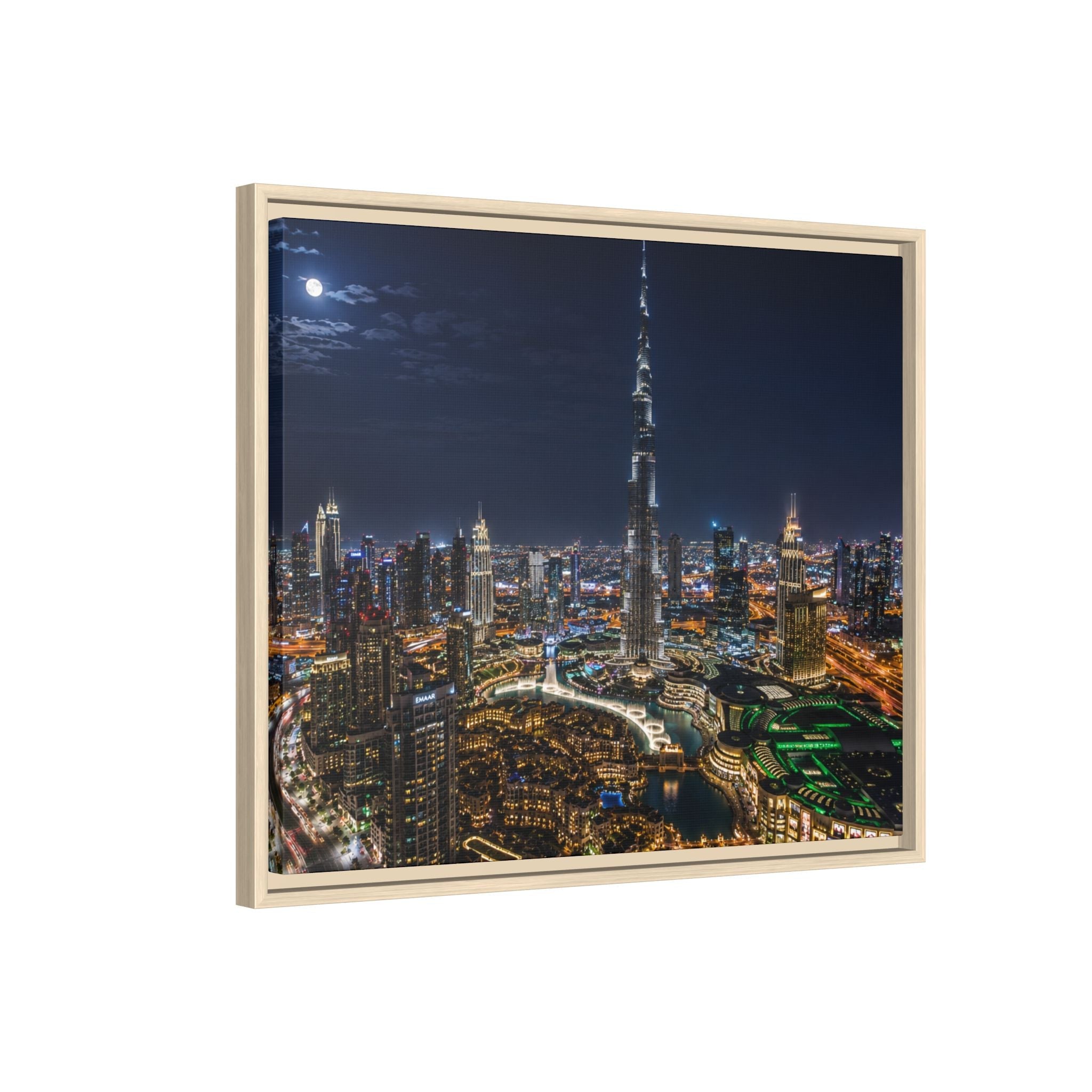 Dubai Night Skyline Matte Framed Canvas Print