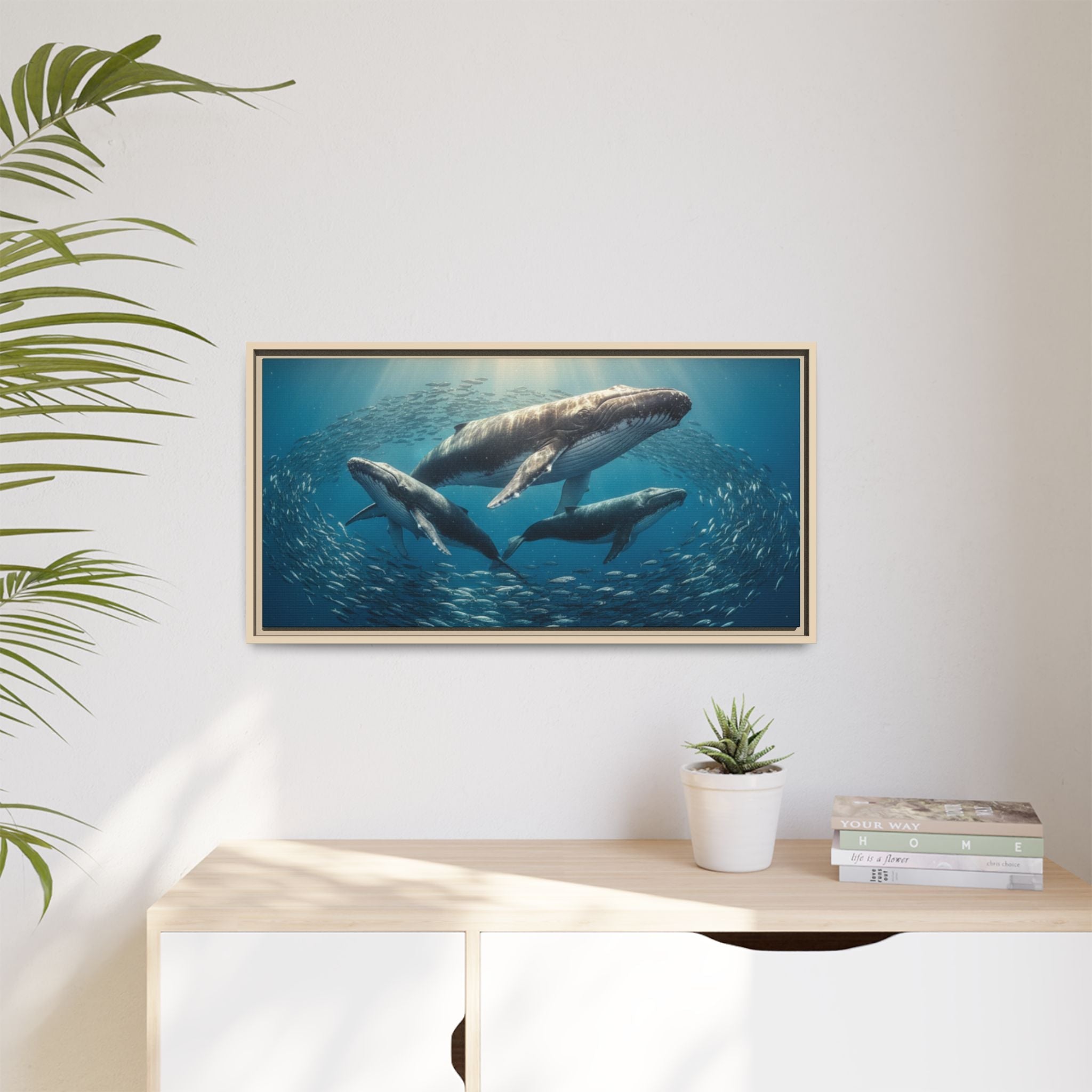 Whale Family Canvas Wall Art - Framed - Stunning