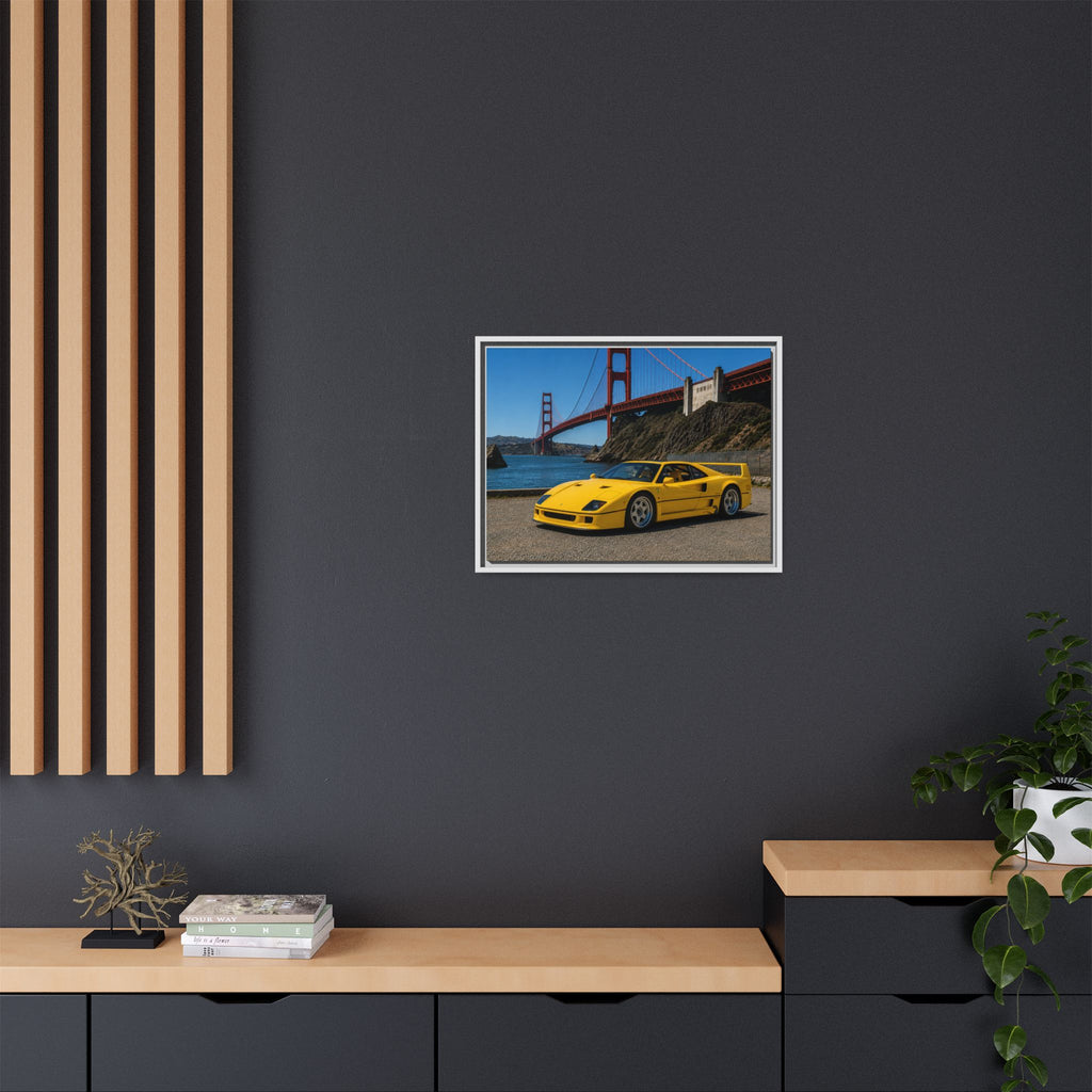 Ferrari 1987 F40 — Yellow Ferrari by the Golden Gate Bridge - Stunning Framed Canvas