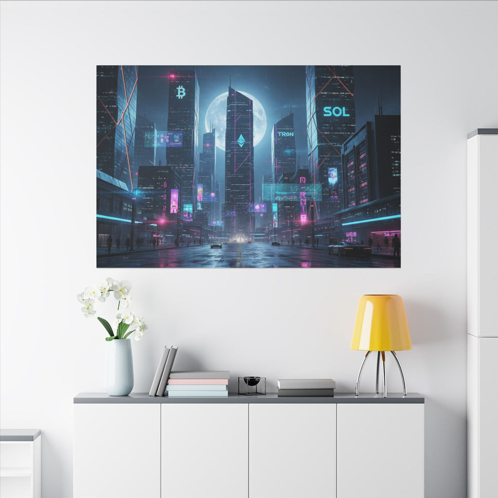 Cybercity Neon Canvas Print — Futuristic Nightscape Wall Art