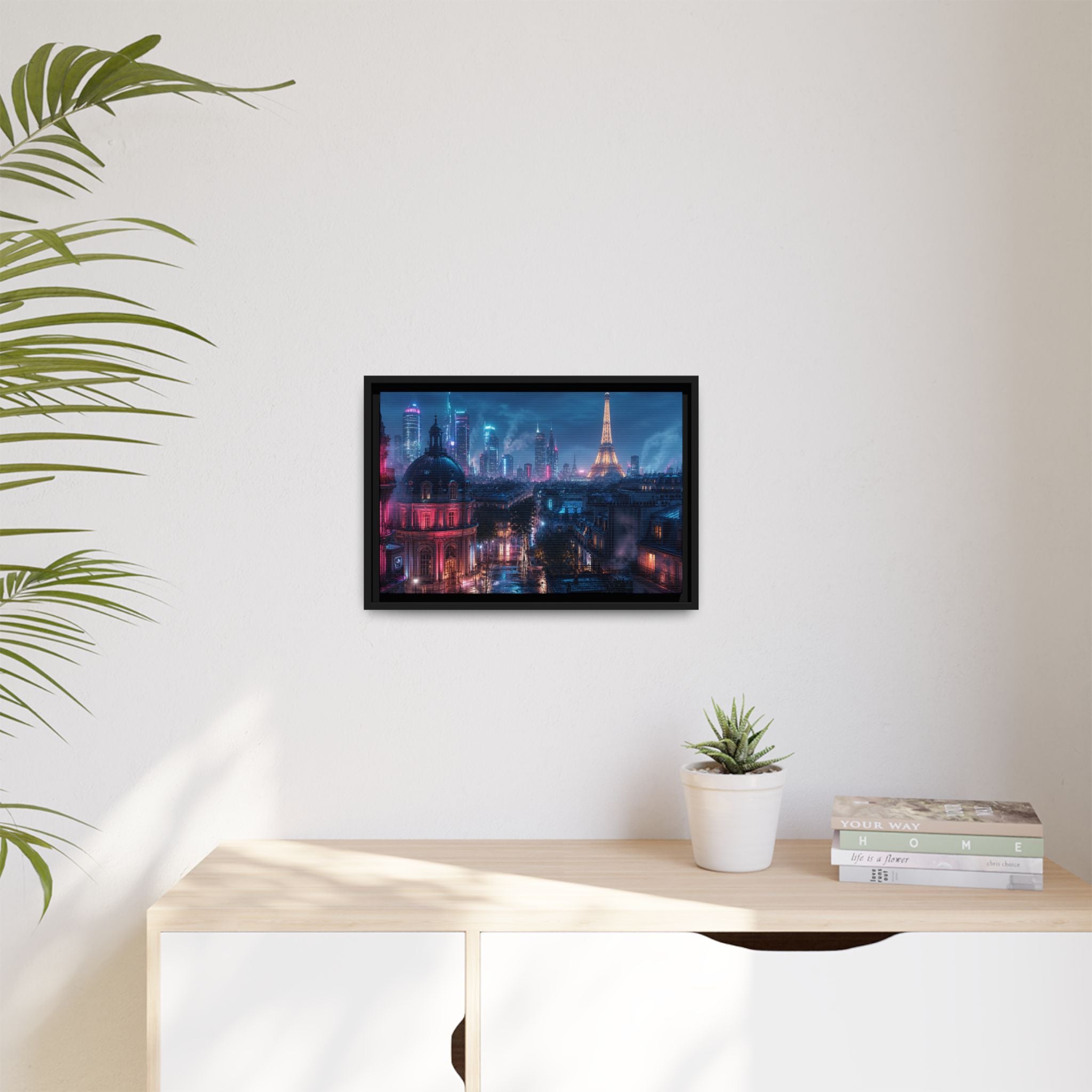 Paris Neon Night Canvas Wall Art Print Ready to Hang