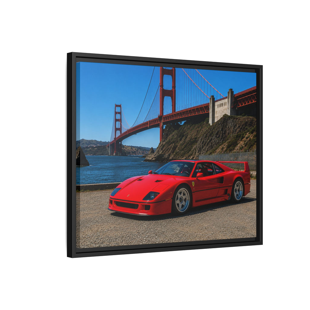 Ferrari F40 1987  — Red Sexy Sports Car by Golden Gate Bridge - Stunning Framed Canvas