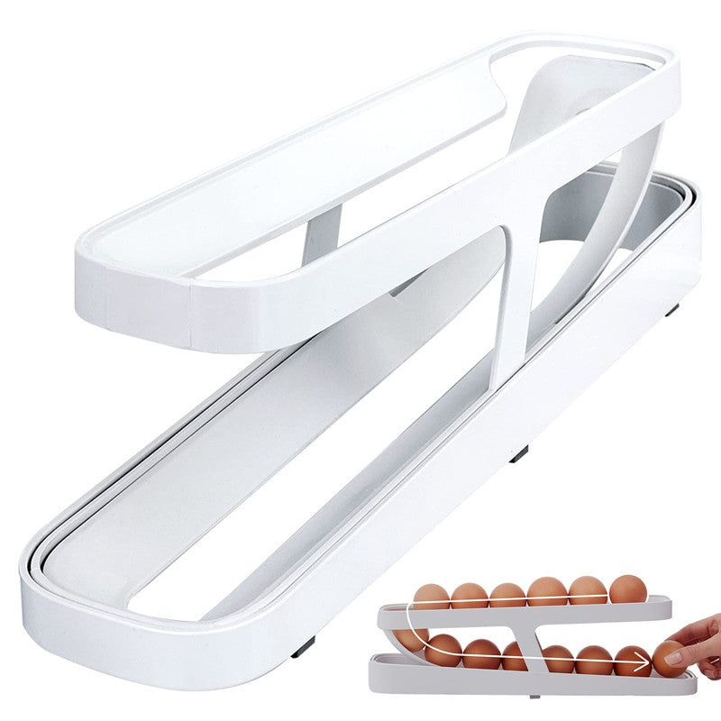 Refrigerator Egg Dispenser Automatic Scrolling Egg Rack Holder Storage Box Egg Basket Container Organizer