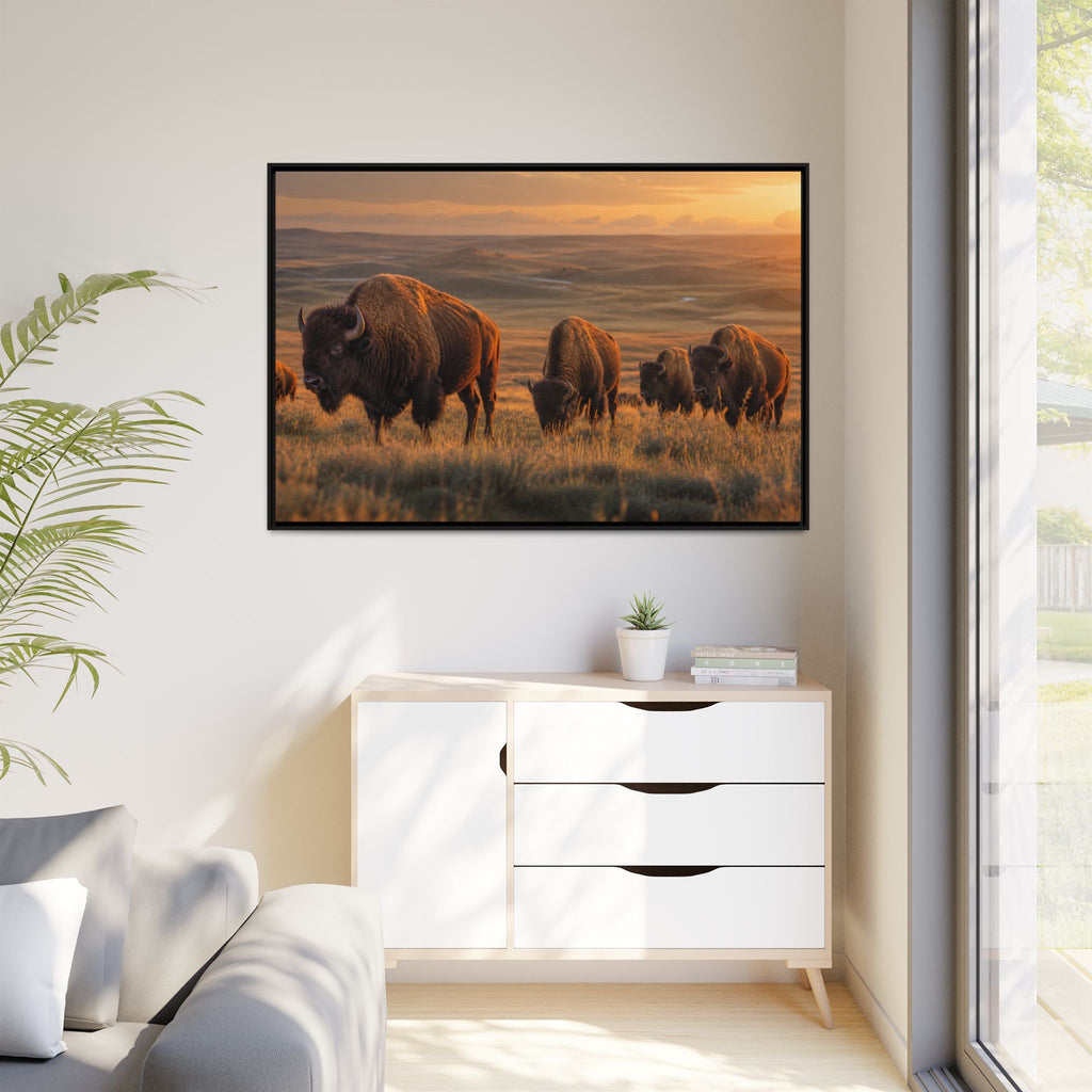 Bison Plains Golden Hour Canvas Wall Art Print Ready to Hang