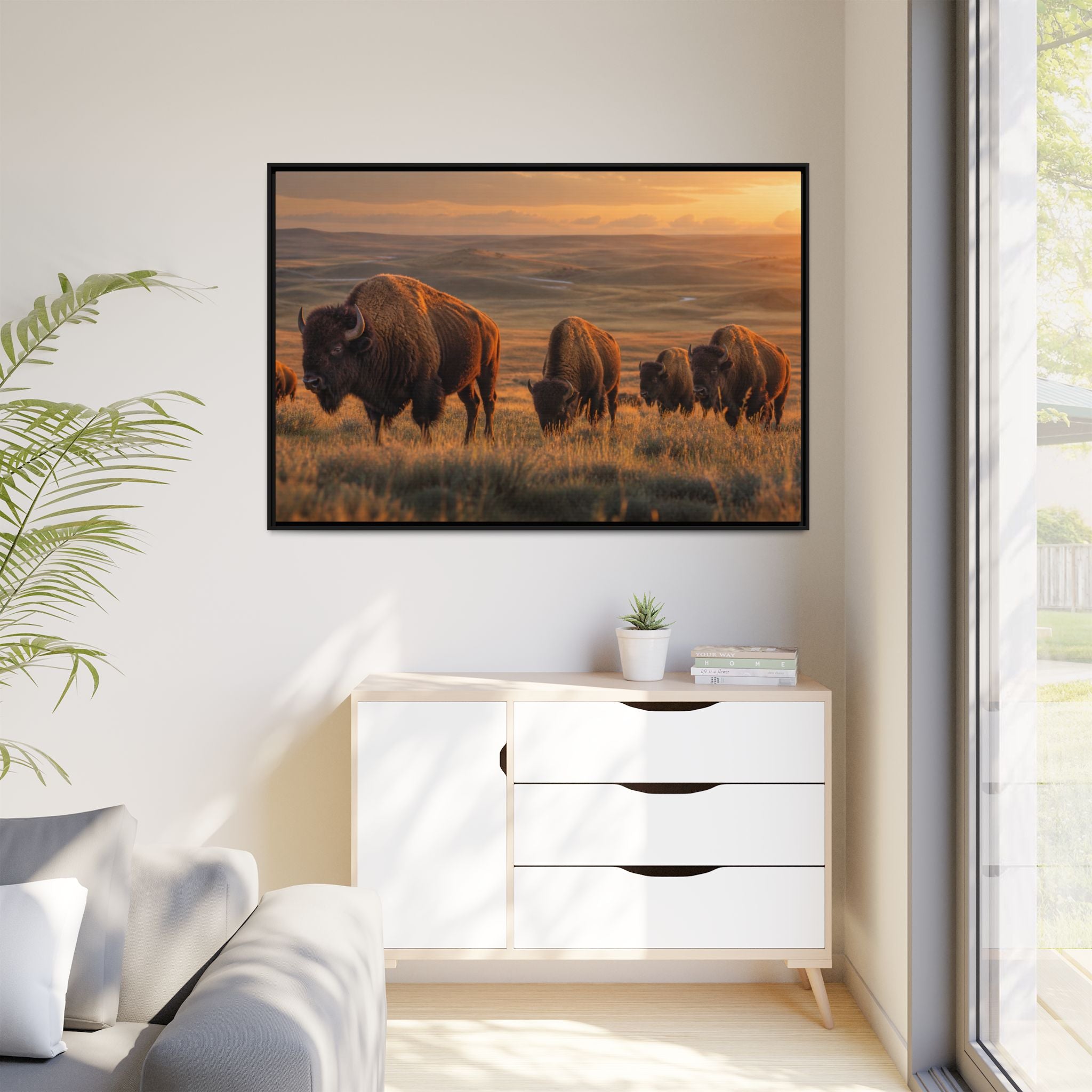 Bison Plains Golden Hour Canvas Wall Art Print Ready to Hang
