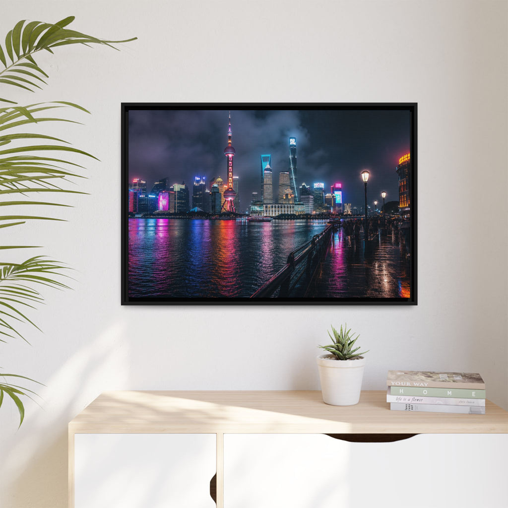 Shanghai Neon Night Canvas Wall Art Print Ready to Hang