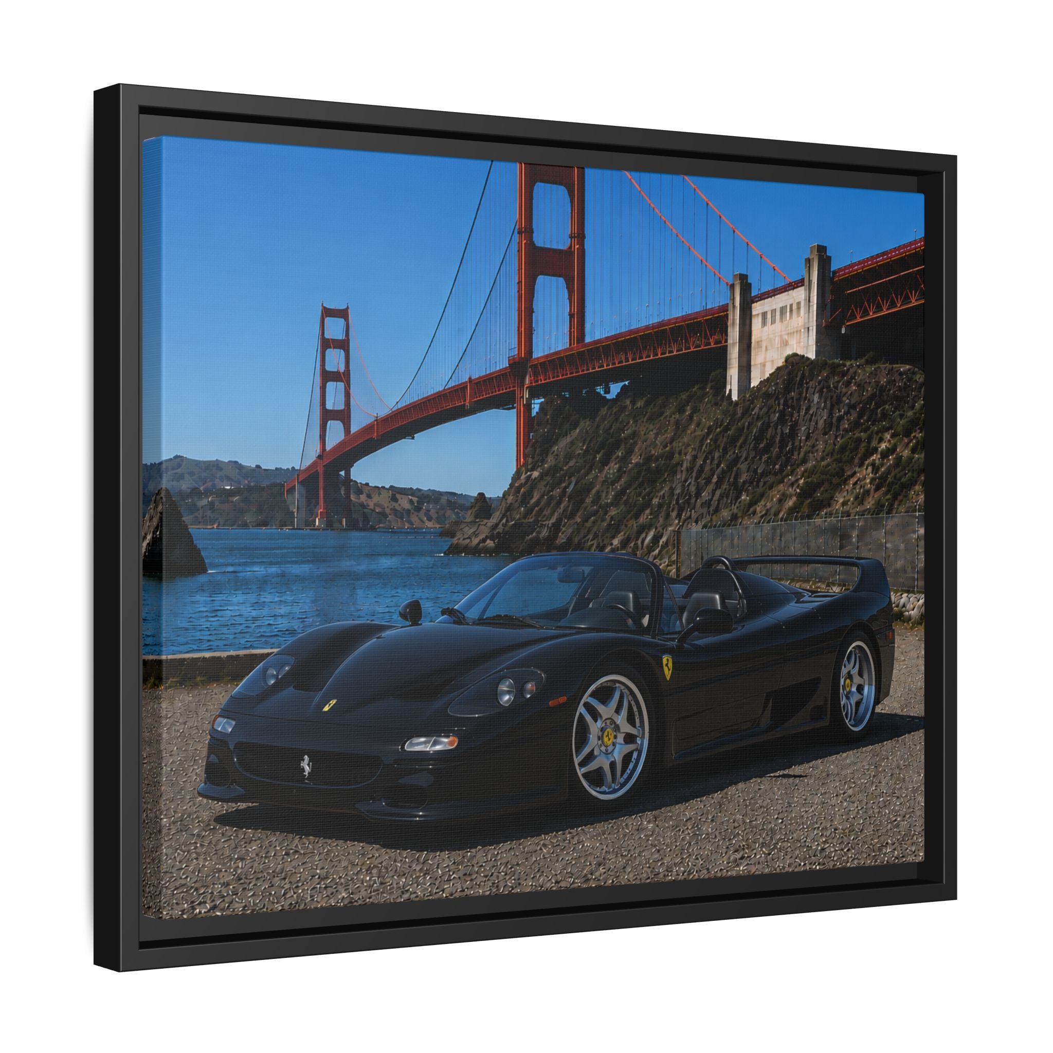 Ferrari F50 1995 — By The Golden Gate Bridge - Framed Canvas Matte Print